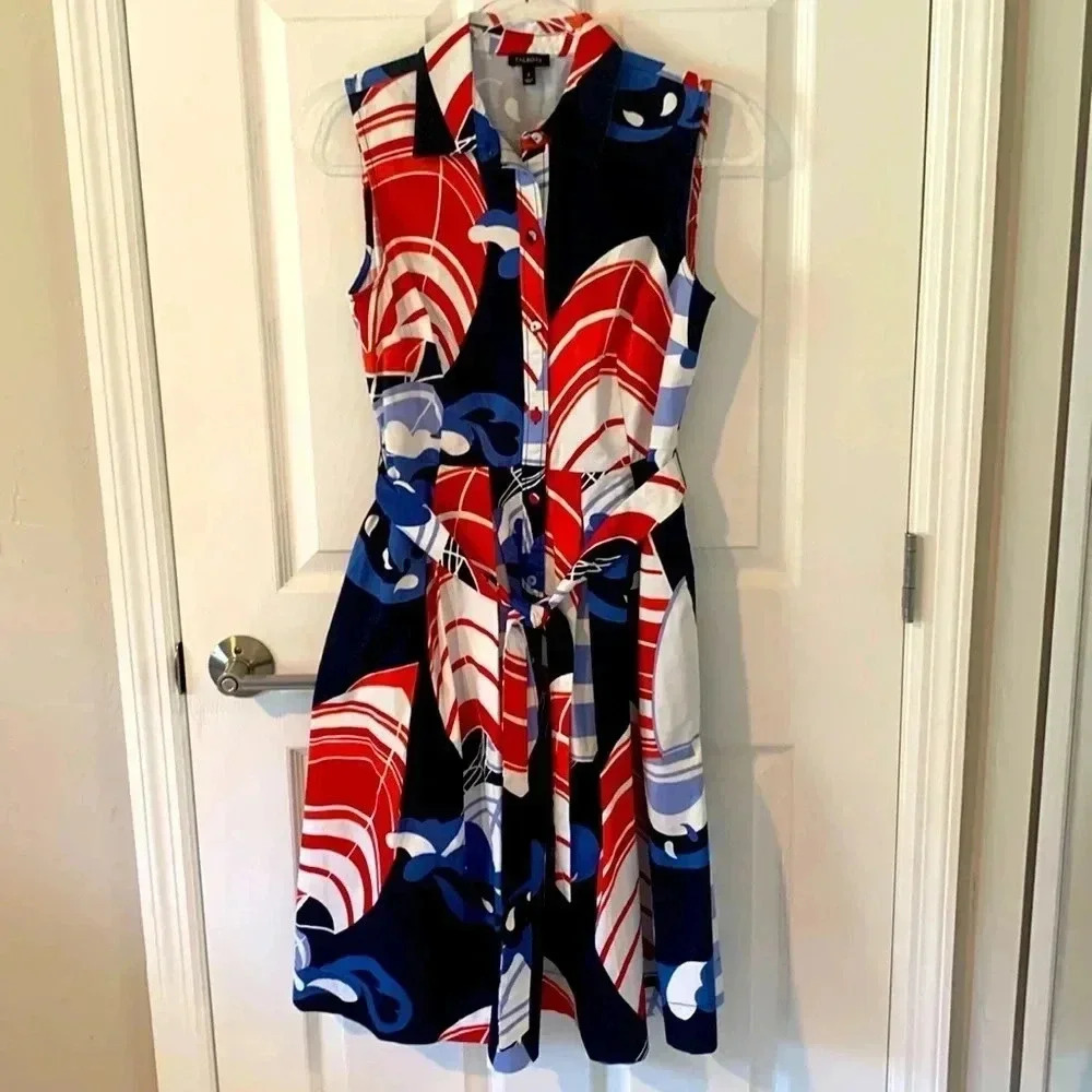 Talbots Red and Blue Patterned Midi Dress